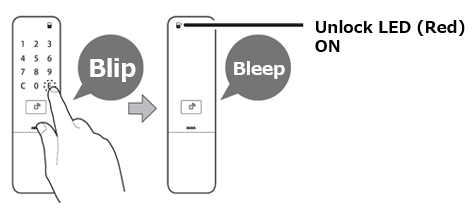 When the numeric keypad appears, enter the passcode you have set and press "E" at the end, the unlock LED (red) will light up and the unit will unlock.